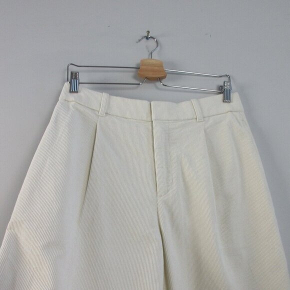 Uniqlo Women's Corduroy Pleated Wide Pants Trousers M Ivory Cotton Relaxed 444 - Picture 5 of 12